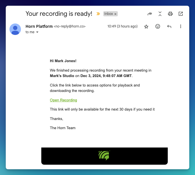 Recording Notification Email